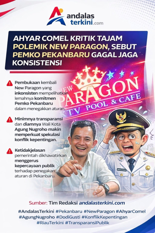 Sorotan AndalasTerkini: Ahyar Comel Kritik Tajam Polemik New Paragon, Sebut Pemko Pekanbaru Gagal Jaga Konsistensi