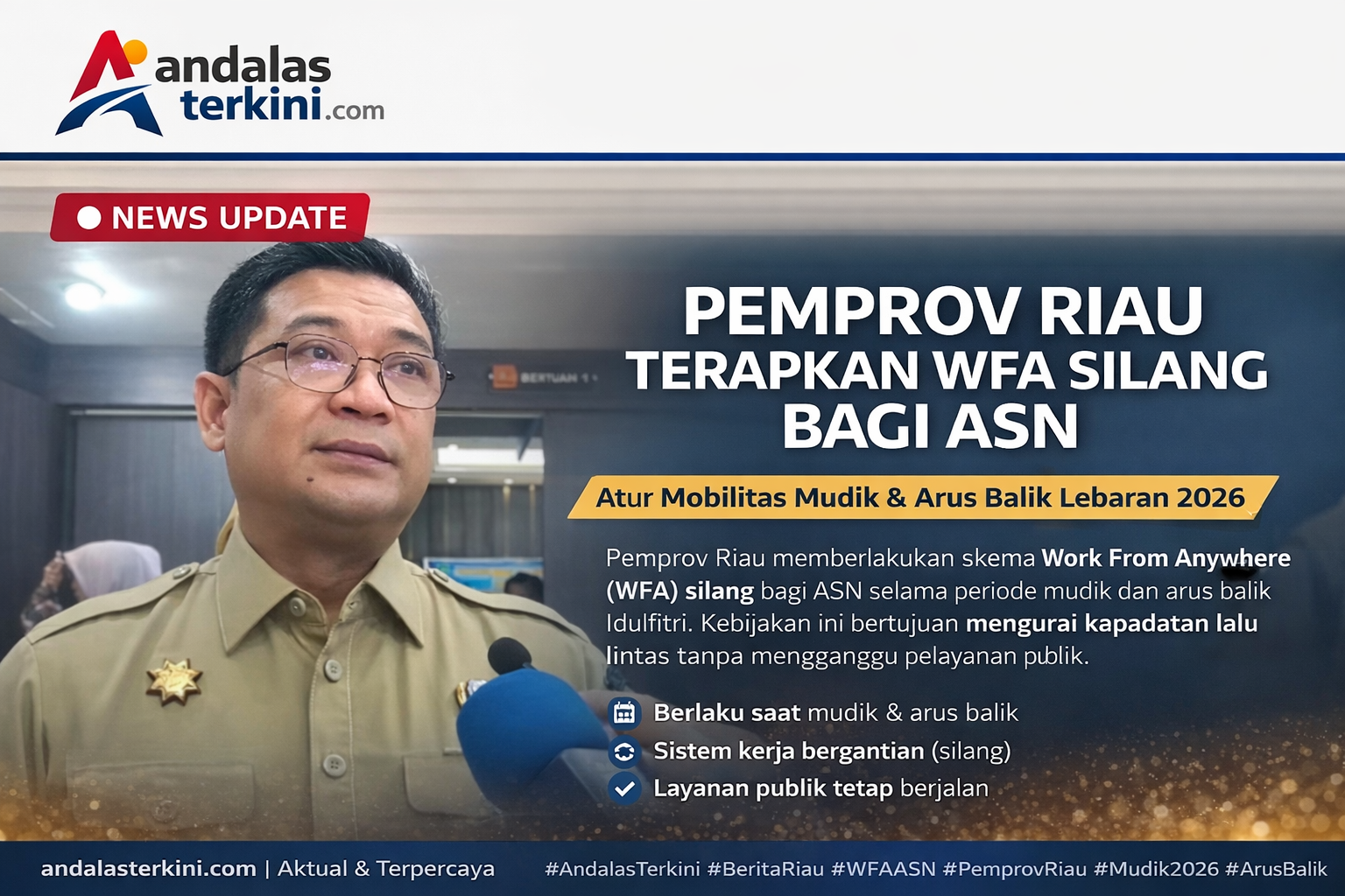 Pemprov Riau Terapkan WFA Silang ASN, Antisipasi Lonjakan Mudik Lebaran