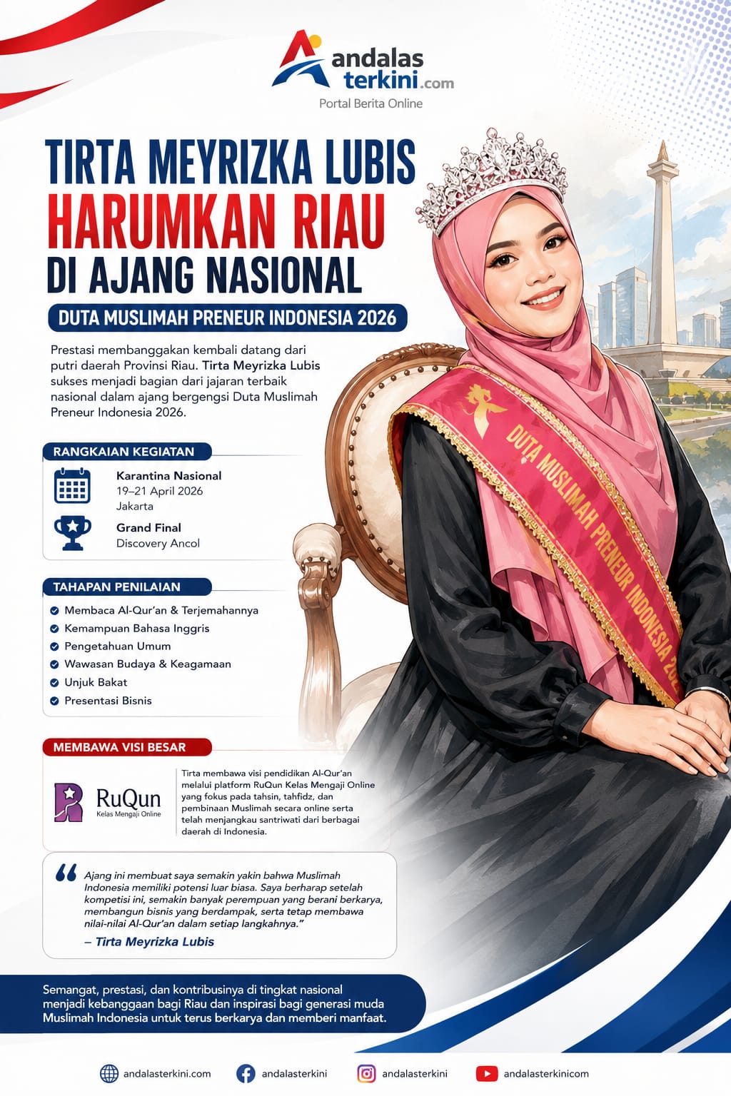 Tirta Meyrizka Lubis Harumkan Nama Riau di Ajang Nasional Duta Muslimah Preneur Indonesia 2026
